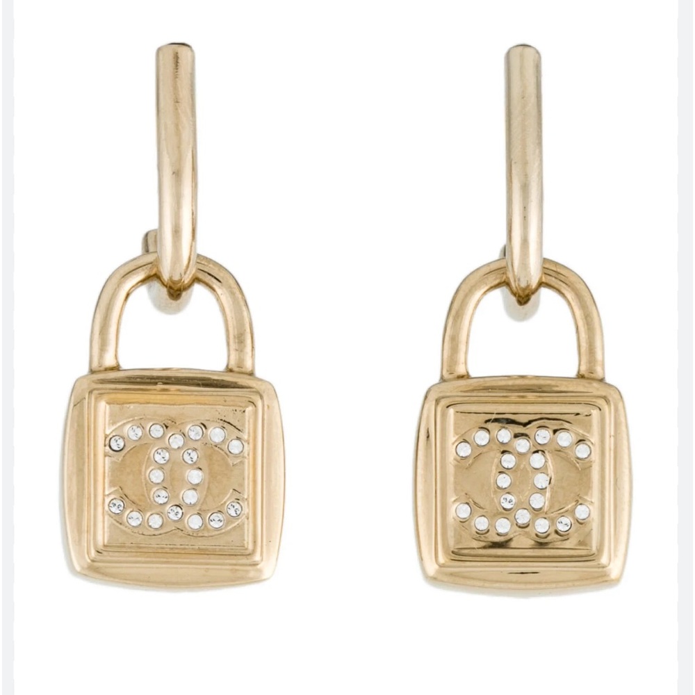 Chanel Strass CC Padlock Drop Earrings